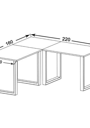 Lona U-foot hjrne skrivebord - hvitt tre og slvgr metall (220x160x80)