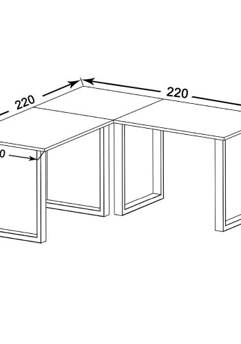 Lona U-foot hjrne skrivebord - hvitt tre og slvgr metall (220x220x80)