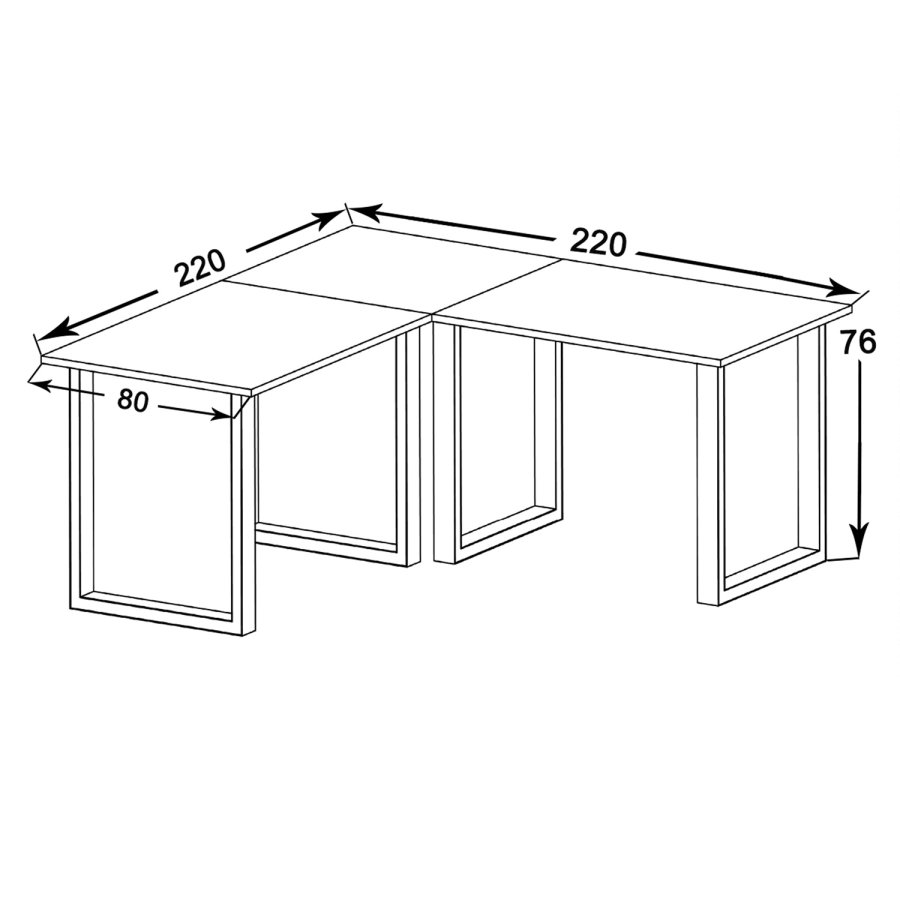 Lona U-foot hjrne skrivebord - hvitt tre og slvgr metall (220x220x80)