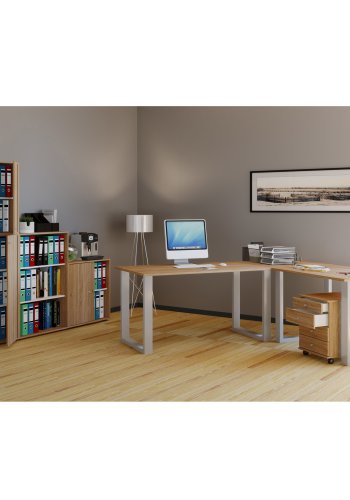 Lona U-ftter skrivebord - naturlig tre og slvgr metall (220x220x80)