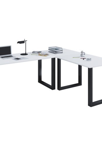 Lona U-foot hjrne skrivebord - hvitt tre og svart metall (130x130x50)