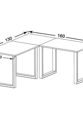 Lona U-foot hjrne skrivebord - naturlig tre og svart metall (160x130x50)