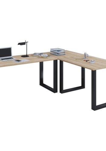 Lona U-foot hjrne skrivebord - naturlig tre og svart metall (160x130x50)