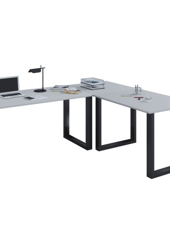 Lona U-foot hjrne skrivebord - grtt tre og svart metall (160x130x50) 