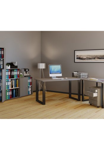 Lona U-foot hjrne skrivebord - grtt tre og svart metall (160x130x50) 