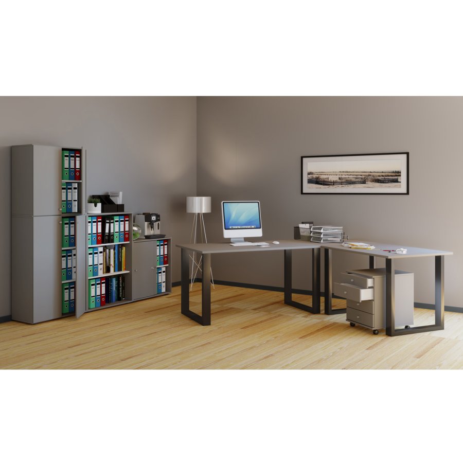 Lona U-foot hjrne skrivebord - grtt tre og svart metall (160x130x50) 