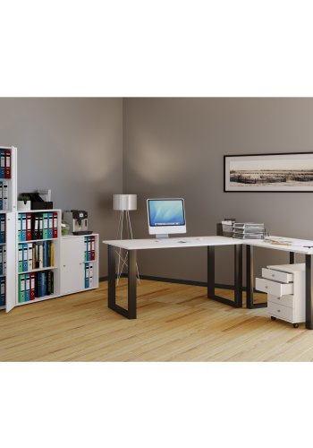 Lona U-foot hjrne skrivebord - hvitt tre og svart metall (160x160x50)