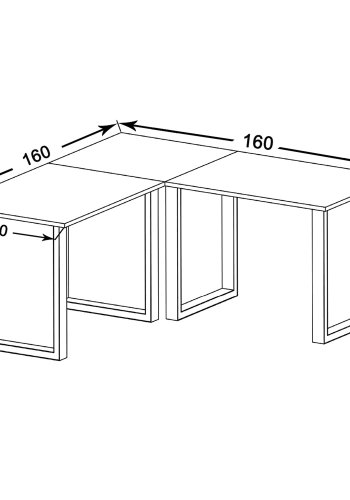 Lona U-foot hjrne skrivebord - grtt tre og svart metall (160x160x50) 