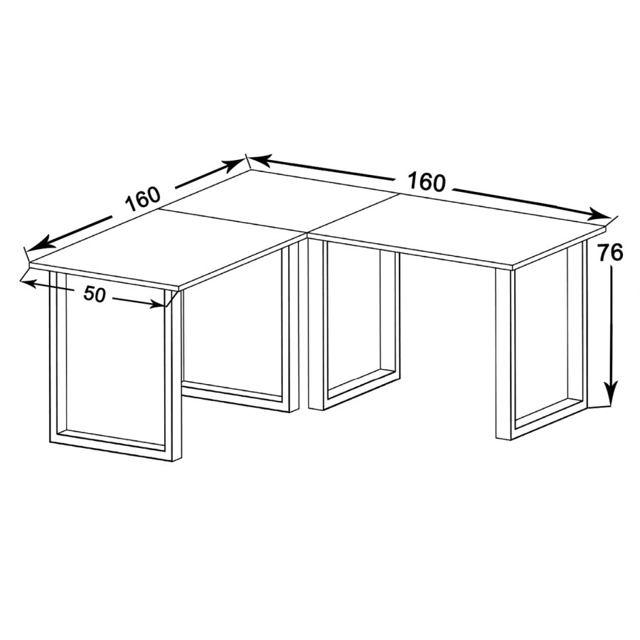 Lona U-foot hjrne skrivebord - grtt tre og svart metall (160x160x50) 