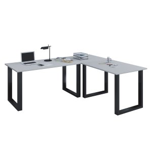 Lona U-foot hjrne skrivebord - grtt tre og svart metall (160x160x50) 