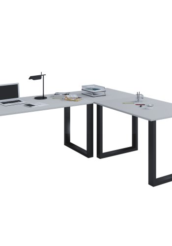 Lona U-foot hjrne skrivebord - grtt tre og svart metall (160x160x50) 