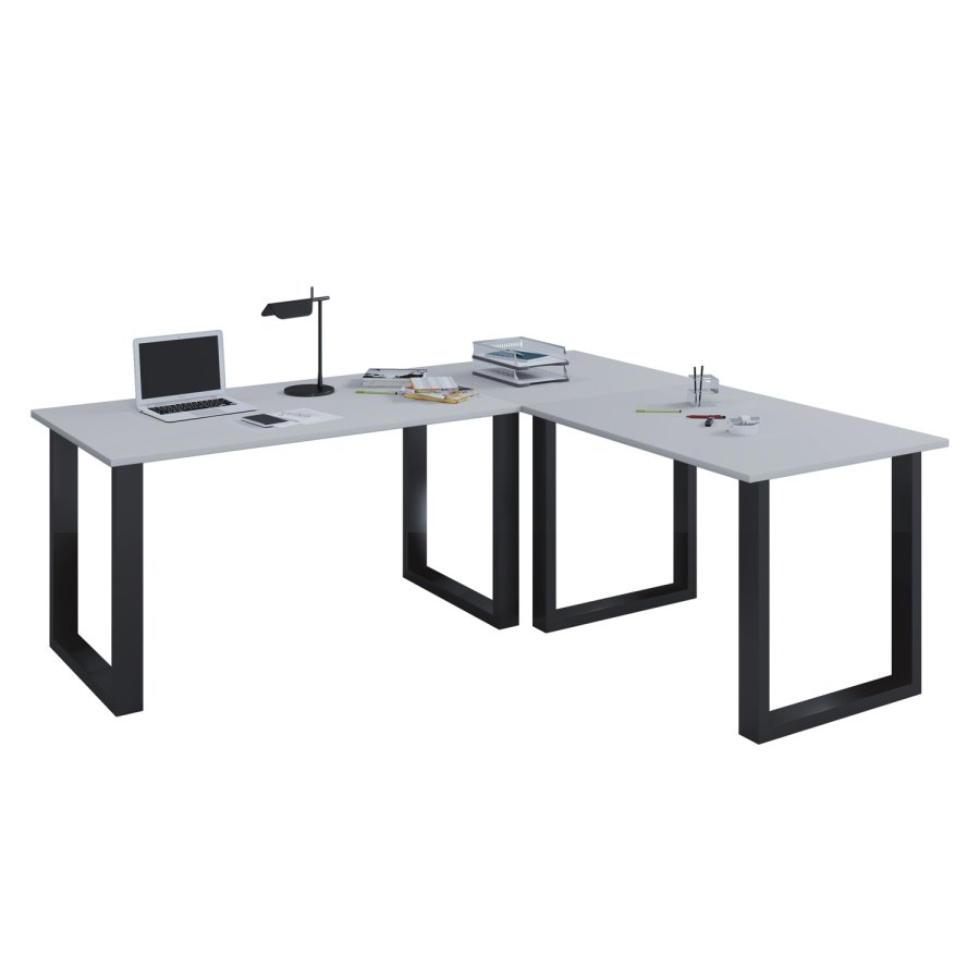 Lona U-foot hjrne skrivebord - grtt tre og svart metall (160x160x50) 