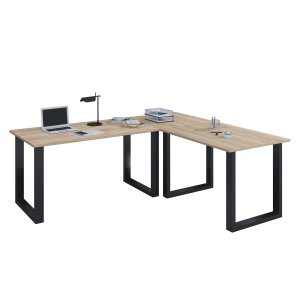 Lona U-foot hjrne skrivebord - naturlig tre og svart metall (190x130x50) 