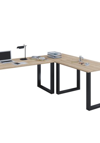 Lona U-foot hjrne skrivebord - naturlig tre og svart metall (190x130x50) 