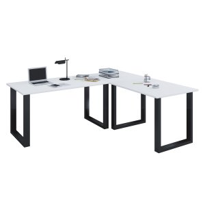 Lona U-foot hjrne skrivebord - hvitt tre og svart metall (190x160x50) 