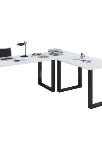 Lona U-foot hjrne skrivebord - hvitt tre og svart metall (190x160x50) 