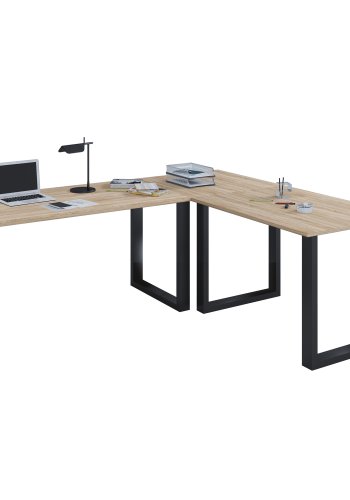 Lona U-foot hjrne skrivebord - naturlig tre og svart metall (190x160x50)