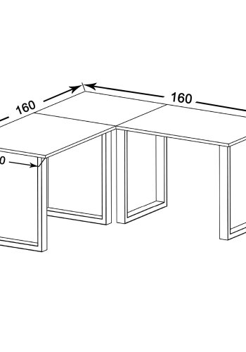 Lona U-foot hjrne skrivebord - hvitt tre og svart metall (160x160x80) 