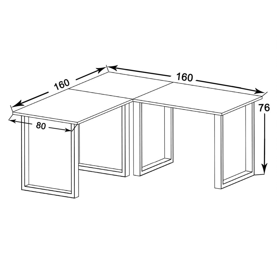 Lona U-foot hjrne skrivebord - hvitt tre og svart metall (160x160x80) 