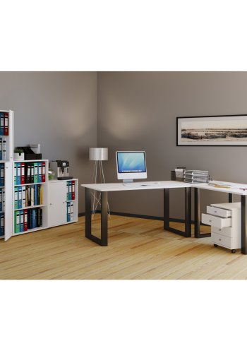 Lona U-foot hjrne skrivebord - hvitt tre og svart metall (160x160x80) 