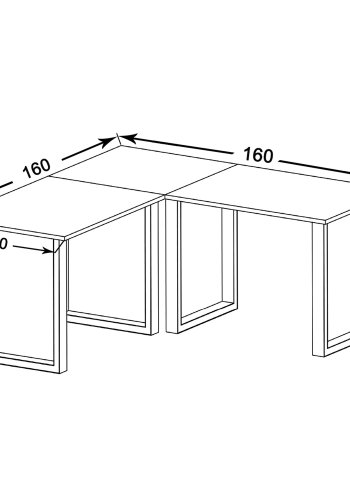 Lona U-foot hjrne skrivebord - naturlig tre og svart metall (160x160x80) | 