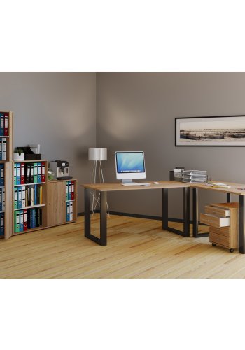 Lona U-foot hjrne skrivebord - naturlig tre og svart metall (160x160x80) | 