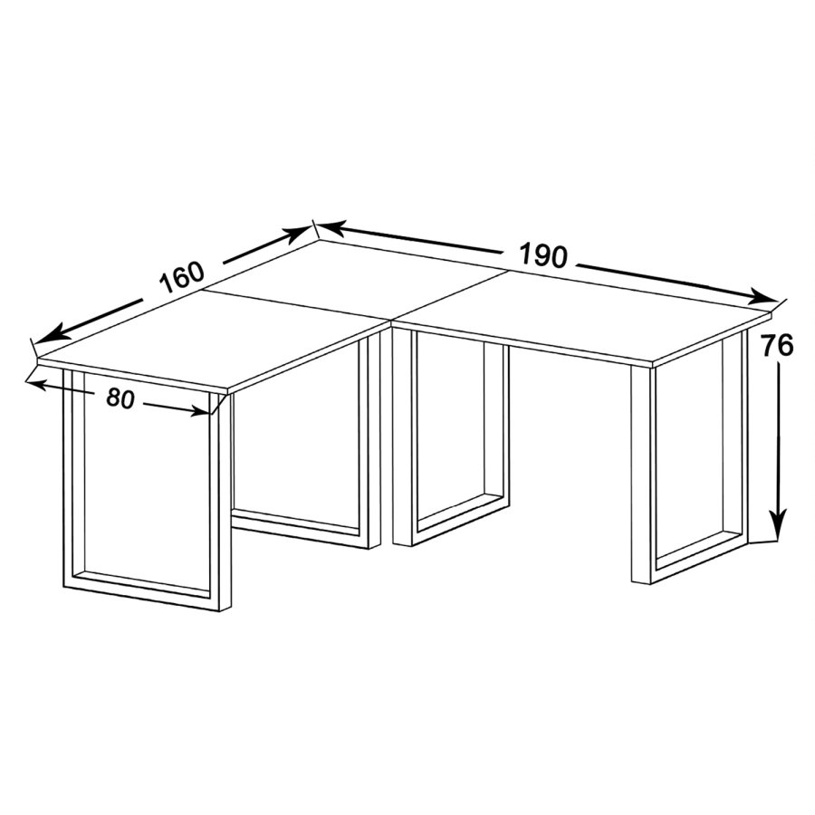 Lona U-ftter hjrne skrivebord - hvitt tre og svart metall (190x160x80)