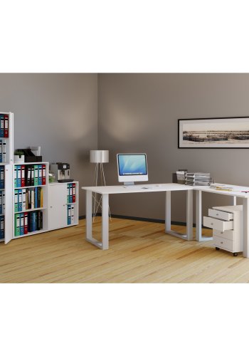 Lona U-foot hjrnebord - hvitt tre og metall (130x130x50)