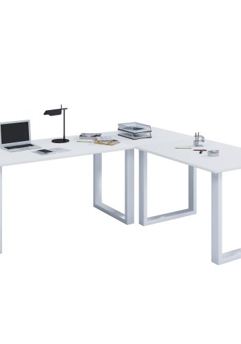 Lona U-foot hjrne skrivebord - hvitt tre og metall (160x130x50)