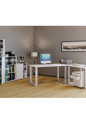 Lona U-foot hjrne skrivebord - hvitt tre og metall (160x130x50)