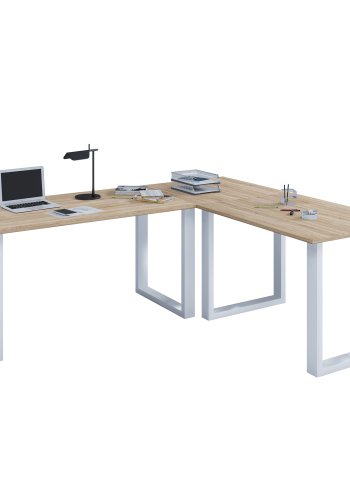 Lona U-foot hjrne skrivebord - naturlig tre og hvitt metall (160x130x50)