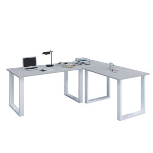 Lona U-foot hjrne skrivebord - grtt tre og hvitt metall (160x130x50)