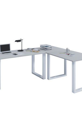 Lona U-foot hjrne skrivebord - grtt tre og hvitt metall (160x130x50)