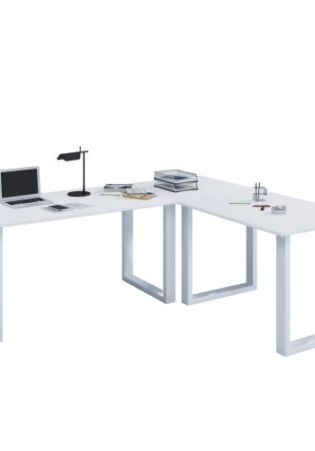 Lona U-foot hjrne skrivebord - hvitt tre og metall (160x160x50)