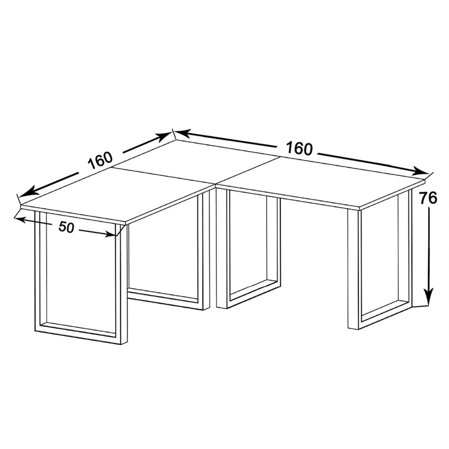 Lona U-foot hjrne skrivebord - naturlig tre og hvitt metall (160x160x50)