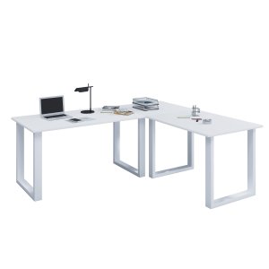 Lona U-foot hjrne skrivebord - hvitt tre og metall (190x130x50)