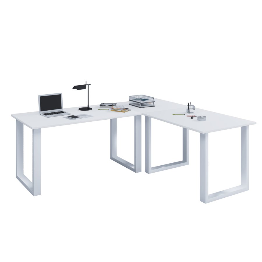 Lona U-foot hjrne skrivebord - hvitt tre og metall (190x130x50)