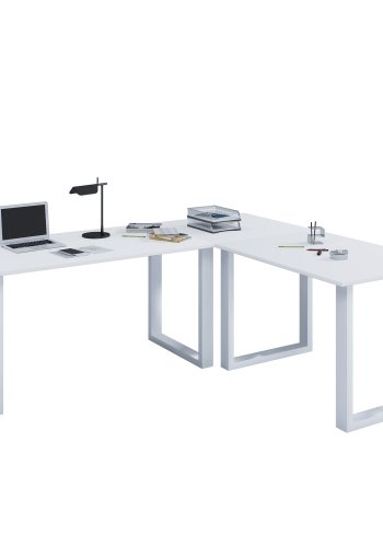 Lona U-foot hjrne skrivebord - hvitt tre og metall (190x190x50)