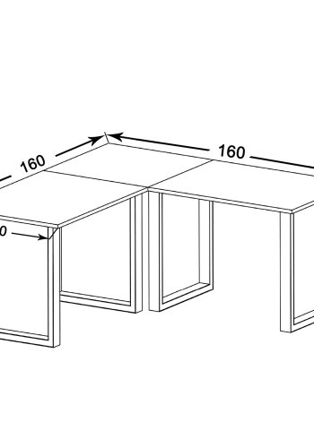Lona U-ftter hjrne skrivebord - hvitt tre og metall (160x160x80)