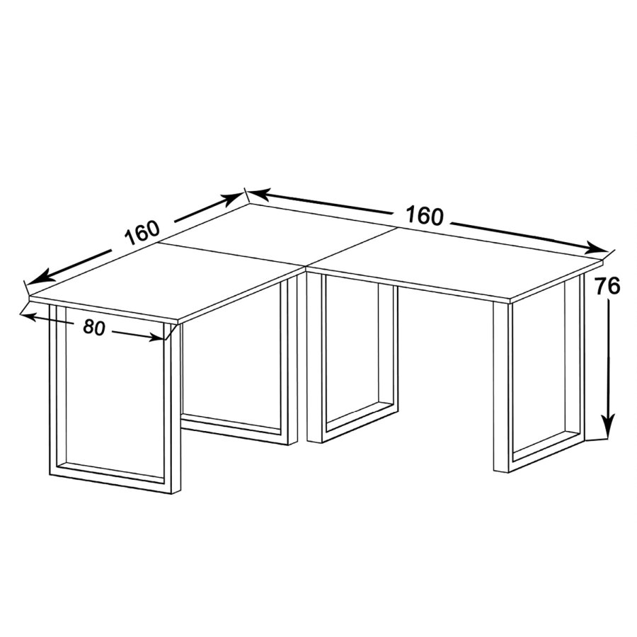 Lona U-ftter hjrne skrivebord - hvitt tre og metall (160x160x80)