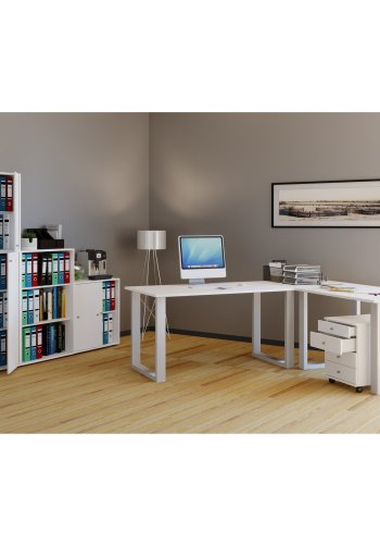 Lona U-ftter hjrne skrivebord - hvitt tre og metall (160x160x80)