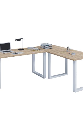 Lona U-foot hjrne skrivebord - naturlig tre og hvitt metall (160x160x80)