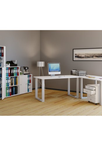 Lona U-foot hjrnebord - hvitt tre og metall (190x160x80)