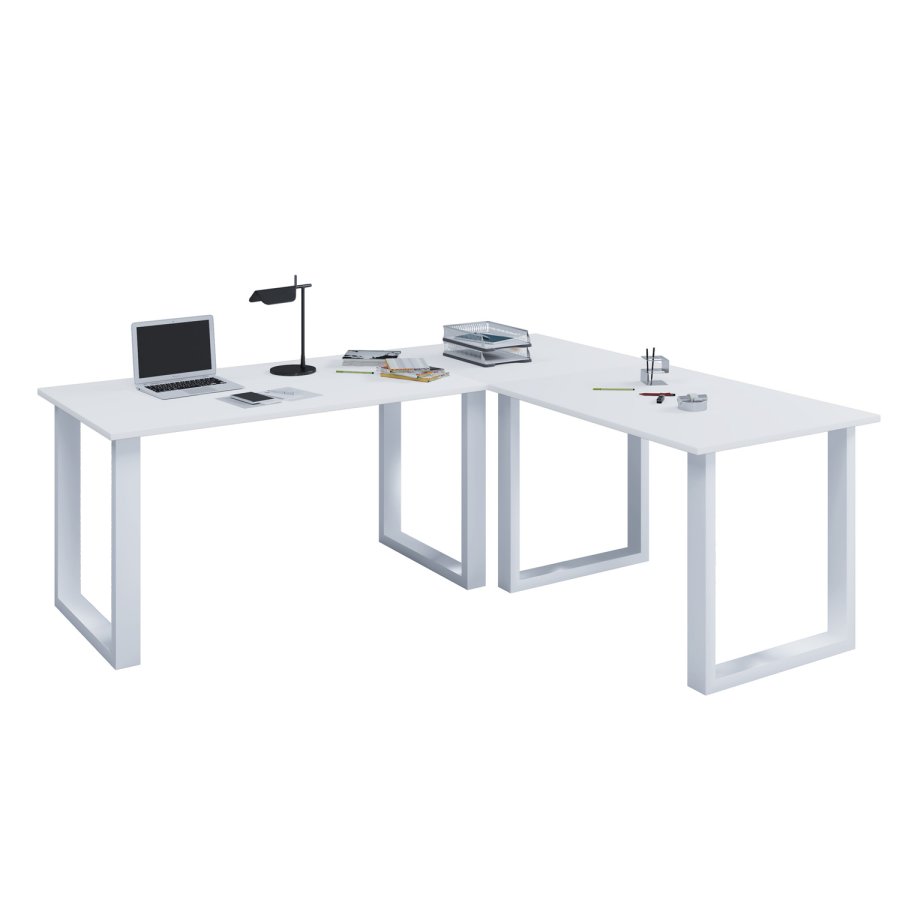 Lona U-foot hjrne skrivebord - hvitt tre og metall (190x190x80)