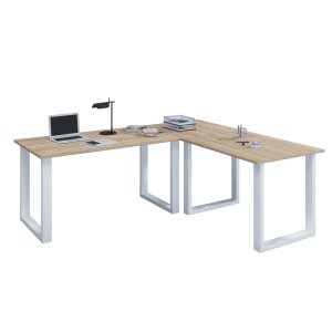 Lona U-foot hjrne skrivebord - naturlig tre og hvitt metall (190x190x80) 