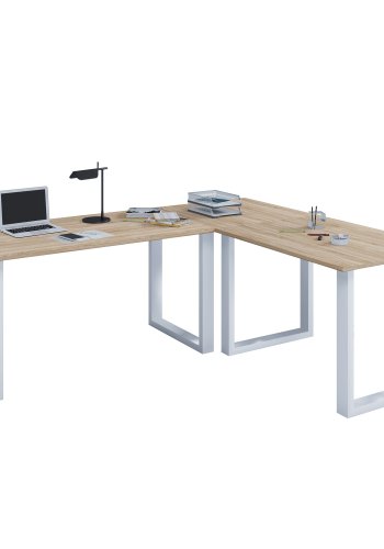 Lona U-foot hjrne skrivebord - naturlig tre og hvitt metall (190x190x80) 