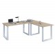 Lona U-foot hjrne skrivebord - naturlig tre og hvitt metall (190x190x80) 