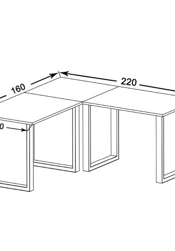 Lona U-foot hjrne skrivebord - hvitt tre og metall (220x160x80)