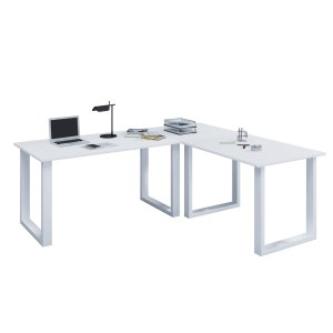 Lona U-foot hjrne skrivebord - hvitt tre og metall (220x160x80)