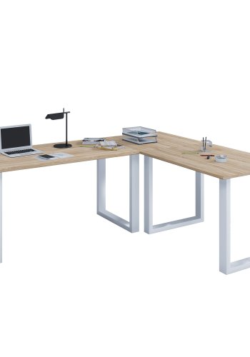 Lona U-foot hjrne skrivebord - naturlig tre og hvitt metall (220x160x80)